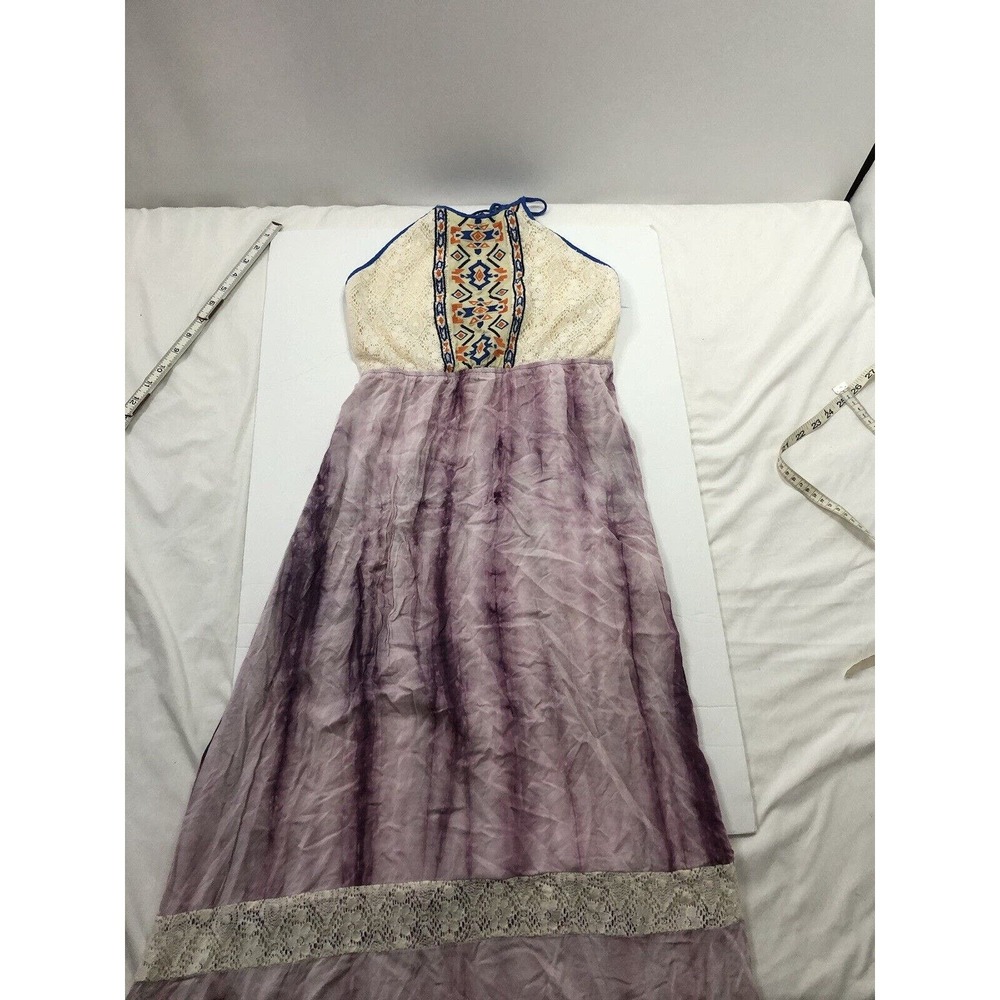 Flying tomato maxi dress boho embroidered Tie-Dye halter neck size S purple